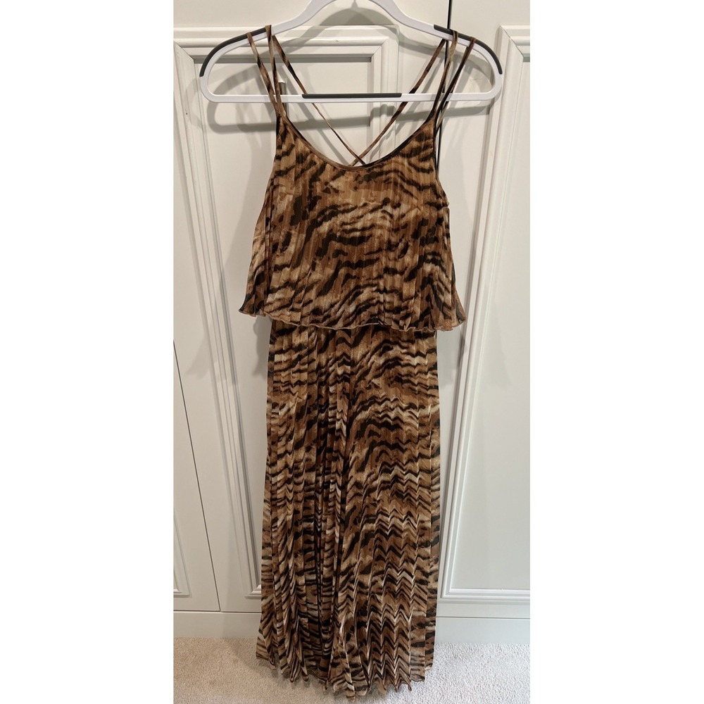 ASOS Animal Tiger Print Jumpsuit Brown Chiffon Flowy Resort Chic Going Out